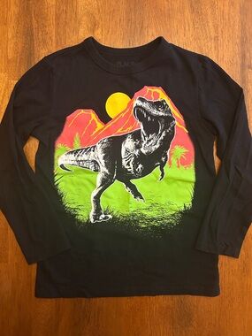 Black Long Sleeve Neon Dinosaur Graphic Tee | Boy S(5-6) | The Children’s Place